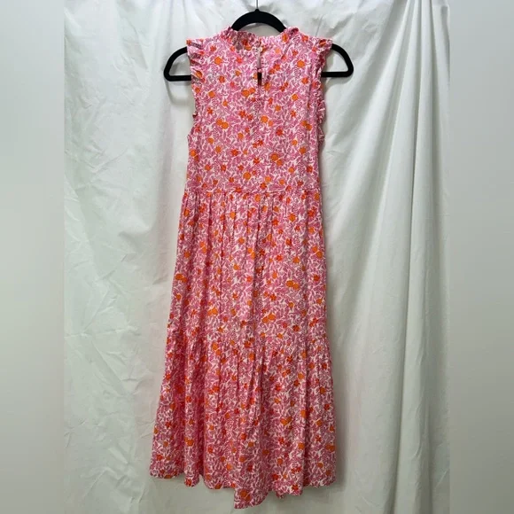 J. Crew Pink Floral Tiered Maxi Dress with Orange Accents - Picture 3 of 5